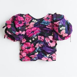 H&M Gathered Puff Sleeve Crop Blouse Size S